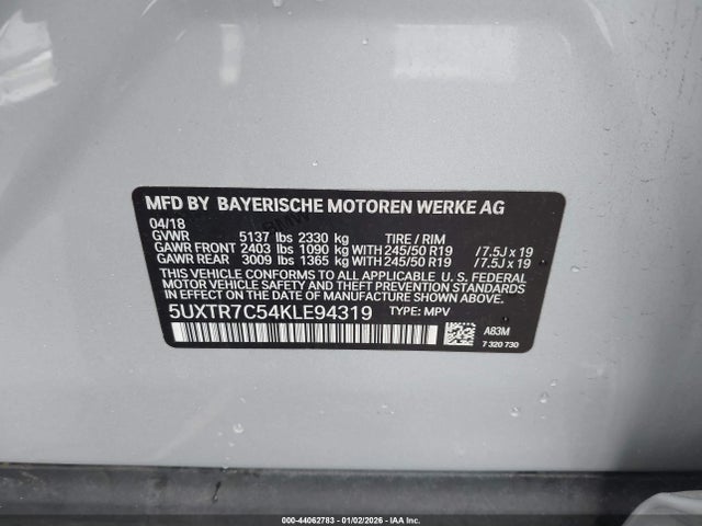 5UXTR7C54KLE94319 BMW X3 Sdrive30i