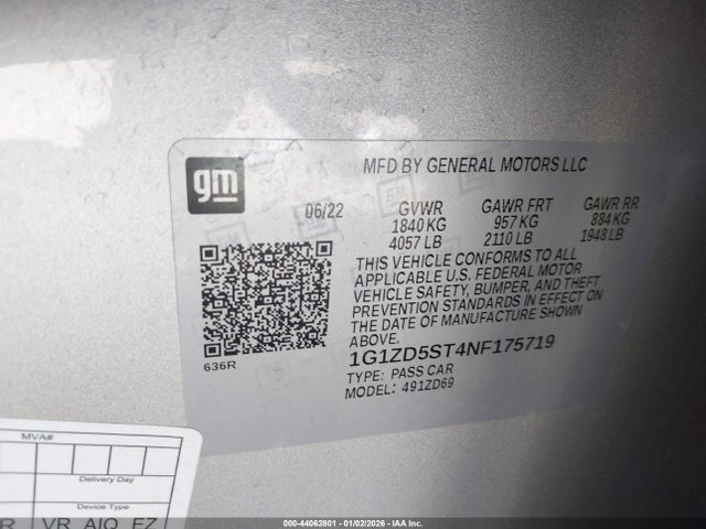 1G1ZD5ST4NF175719 Chevrolet Malibu Fwd Lt