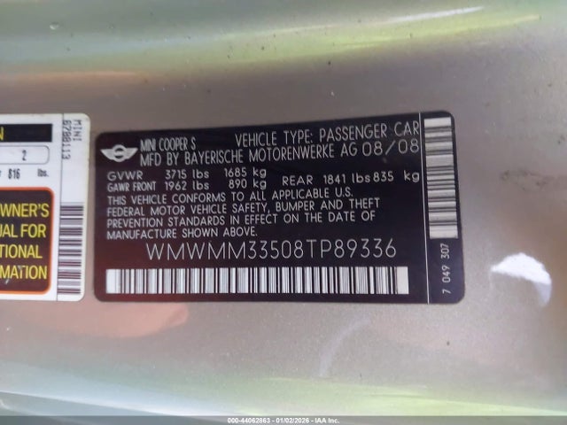 2008 MINI COOPER S CLUBMAN WMWMM33508TP89336 Photo 8