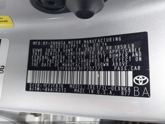 Toyota COROLLA LE 2015 5YFBURHE9FP207275 Image 9