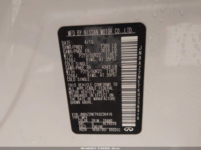 JN8AZ2NE7K9236416 Infiniti QX80 LUXE
