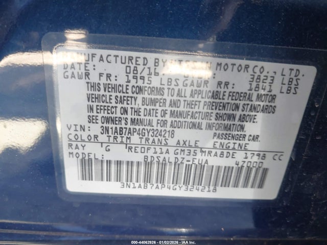 3N1AB7AP4GY324218 Nissan SENTRA SV