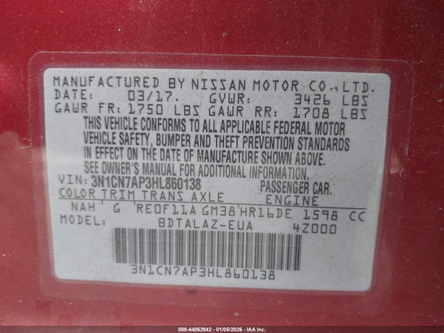 Nissan Versa 1.6 S+ 2017 3N1CN7AP3HL860138 Image 9
