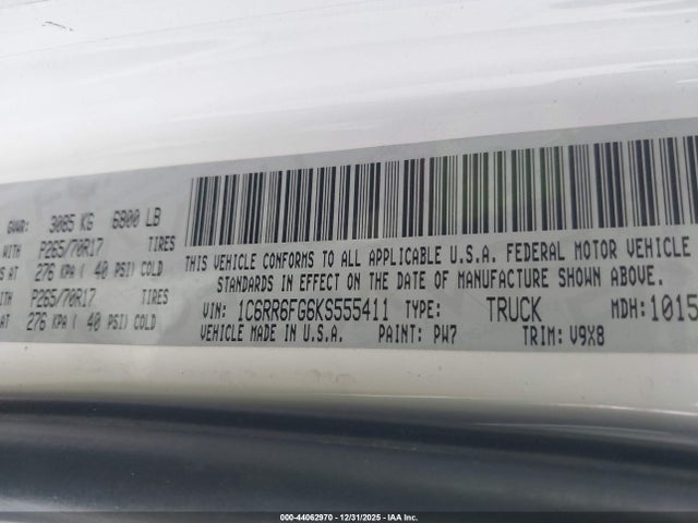 1C6RR6FG6KS555411 RAM 1500 Classic Tradesman 4x2 6&#039;4 Box