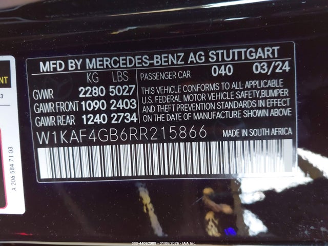 W1KAF4GB6RR215866 Mercedes-Benz C 300