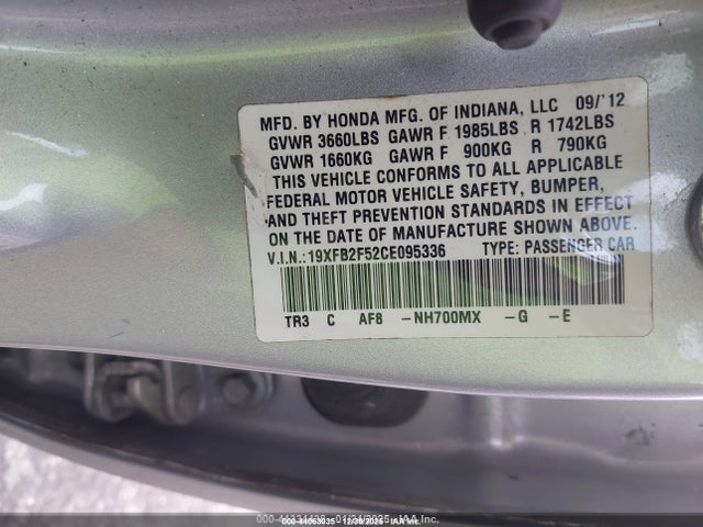 2012 HONDA CIVIC SDN 19XFB2F52CE095336 Photo 8