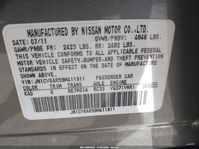 Продажа на аукционе авто 2011 Infiniti G37x, vin: JN1CV6AR5BM411911, номер лота: 44063038