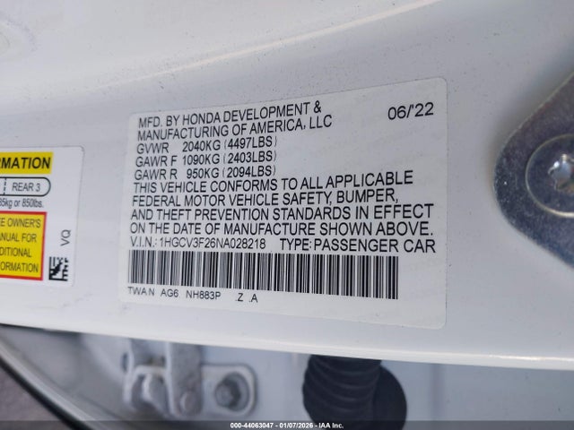 1HGCV3F26NA028218 Honda Accord Hybrid Sport