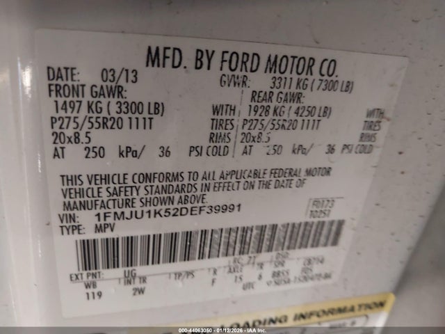 Продажа на аукционе авто 2013 Ford Expedition Limited, vin: 1FMJU1K52DEF39991, номер лота: 44063050