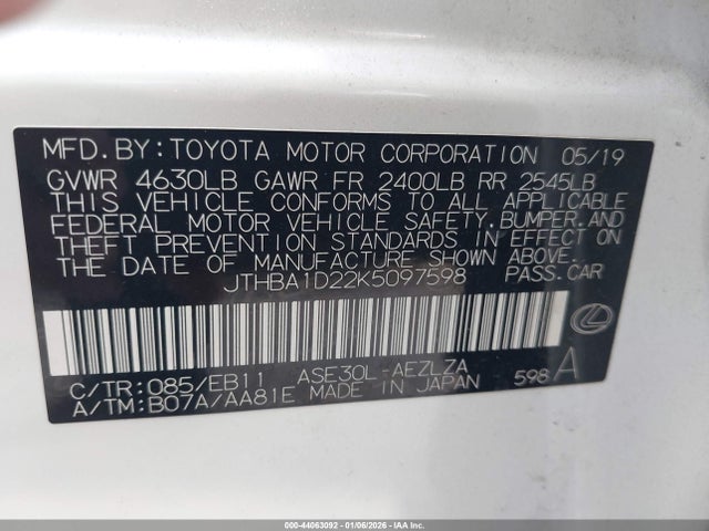 2019 LEXUS IS 300 JTHBA1D22K5097598 Photo 8