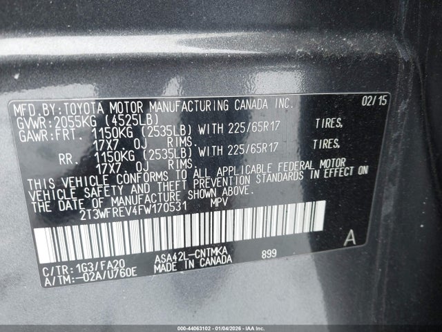 2T3WFREV4FW170531 Toyota Rav4 Xle