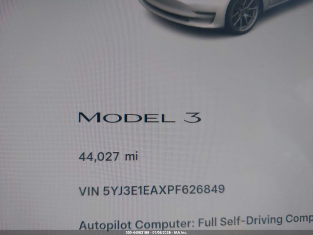 Продажа на аукционе авто 2023 Tesla Model 3 Rear-wheel Drive, vin: 5YJ3E1EAXPF626849, номер лота: 44063155