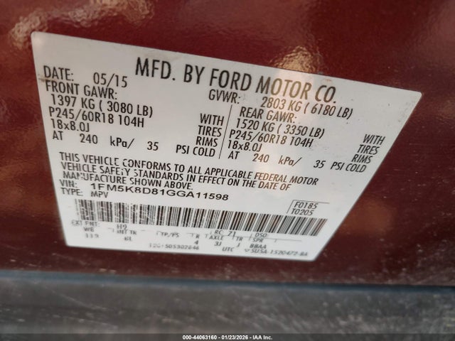 Ford EXPLORER XLT 2016 1FM5K8D81GGA11598 Image 9