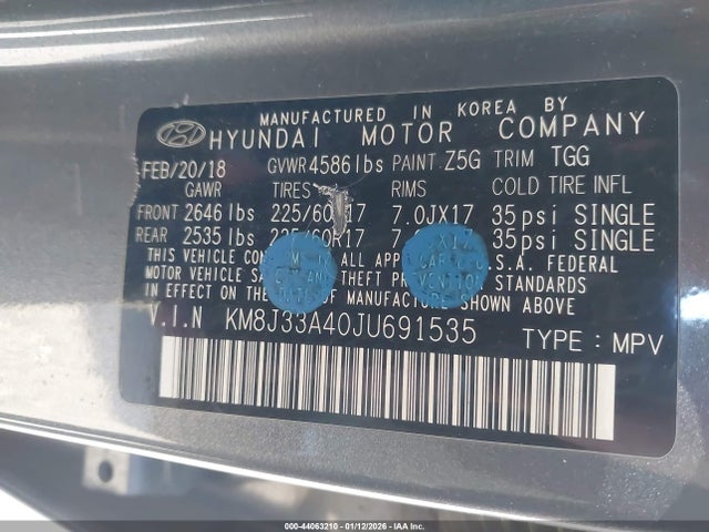KM8J33A40JU691535 Hyundai TUCSON SEL