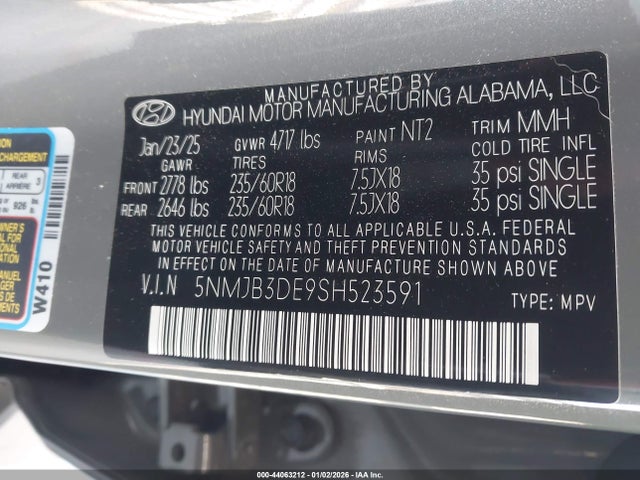 44063212 :رقم المزاد ، 5NMJB3DE9SH523591 vin ، 2025 Hyundai Tucson Sel مزاد بيع