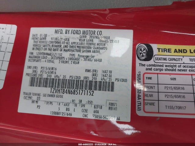 2008 FORD MUSTANG 1ZVHT84N685171152 Photo 8