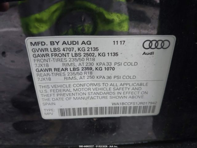 2018 AUDI Q3 WA1BCCFS1JR017942 Photo 8