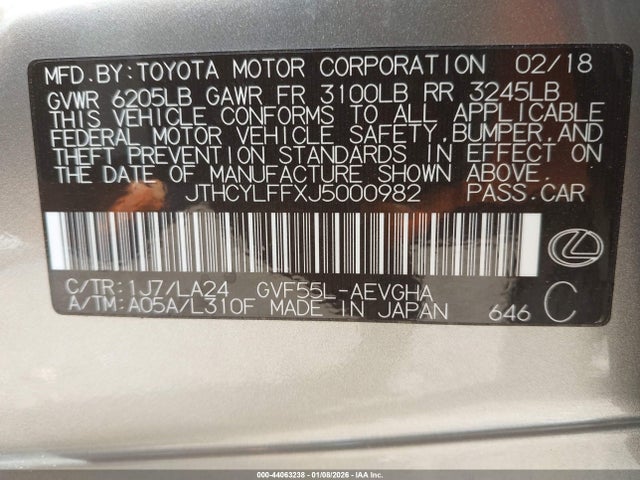 2018 LEXUS LS 500H JTHCYLFFXJ5000982 Photo 8