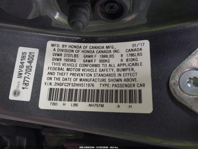 Honda Civic Lx 2017 2HGFC2F52HH511976 Image 9
