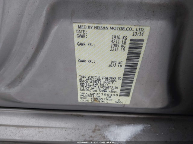 44063275 :رقم المزاد ، 1N4AL3AP3FC199308 vin ، 2015 Nissan Altima 2.5 Sv مزاد بيع