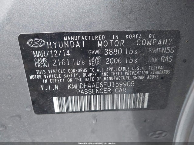 KMHDH4AE6EU159905 Hyundai ELANTRA SE