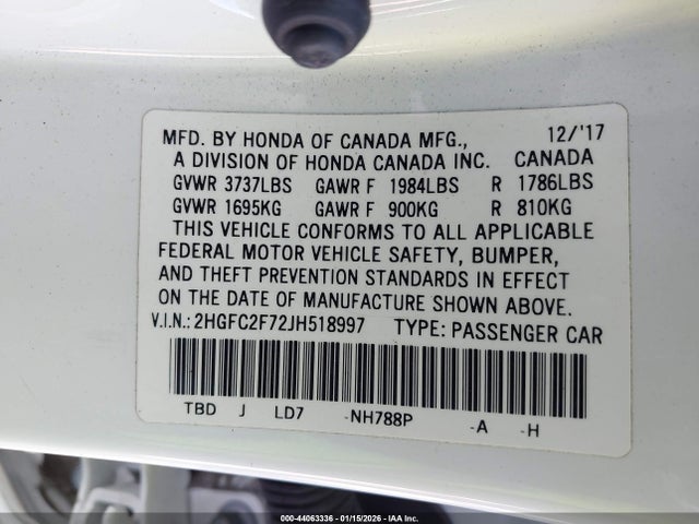 Honda CIVIC EX 2018 2HGFC2F72JH518997 Image 9