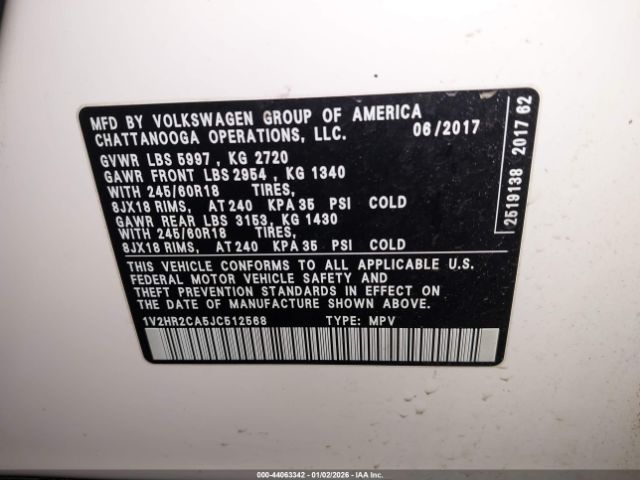 2018 VOLKSWAGEN ATLAS 1V2HR2CA5JC512568 Photo 8
