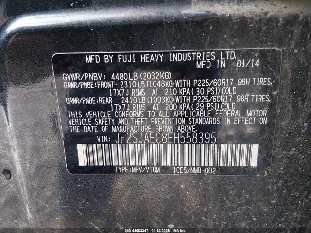Subaru Forester 2.5i Premium 2014 JF2SJAEC8EH558395 Image 9