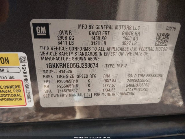 GMC Acadia Sle-1 2016 1GKKRNED5GJ298674 Image 9
