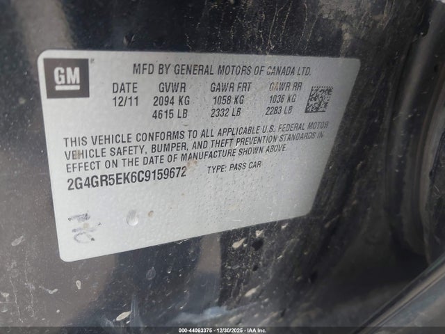 2012 Buick Regal მანქანა იყიდება აუქციონზე, vin: 2G4GR5EK6C9159672, აუქციონის ნომერი: 44063375