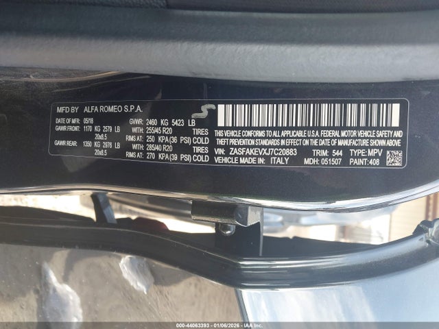 2018 ALFA ROMEO STELVIO ZASFAKEVXJ7C20883 Photo 8