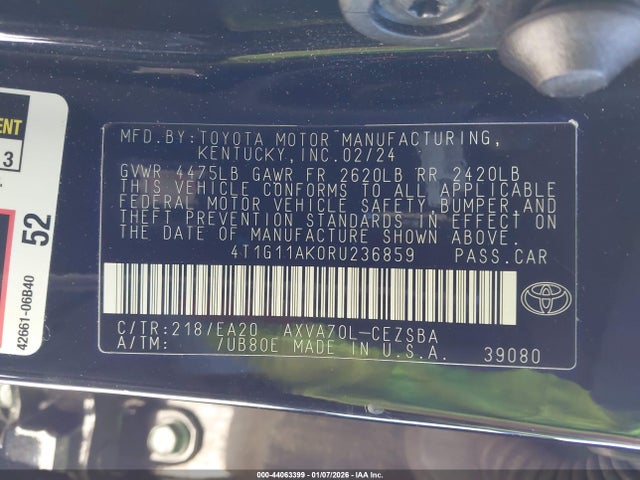 4T1G11AK0RU236859 Toyota CAMRY SE