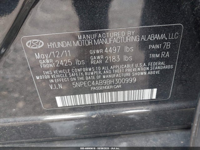 Aukcja sprzedaży 2011 Hyundai Sonata Limited 2.0t, vin: 5NPEC4AB9BH300999, numer aukcji: 44063410