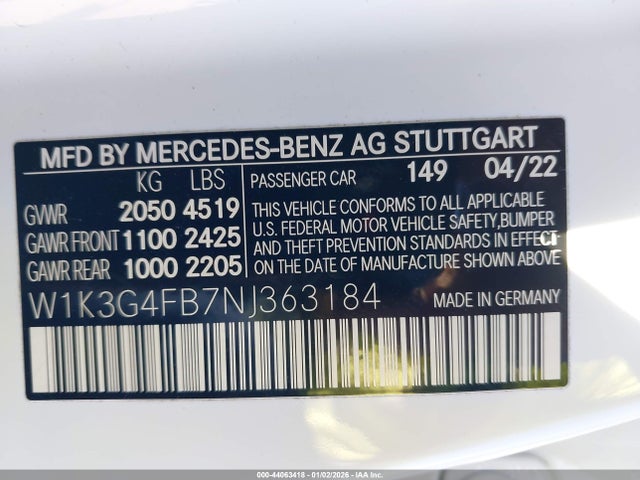 2022 Mercedes-benz A 220 4matic მანქანა იყიდება აუქციონზე, vin: W1K3G4FB7NJ363184, აუქციონის ნომერი: 44063418