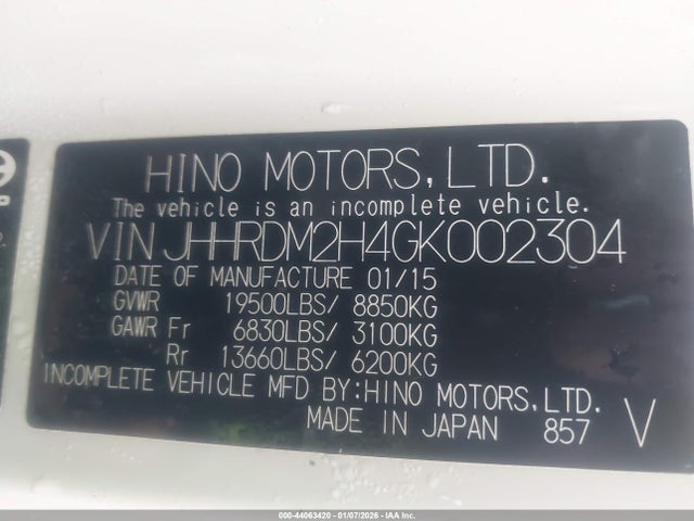 JHHRDM2H4GK002304 Hino 195