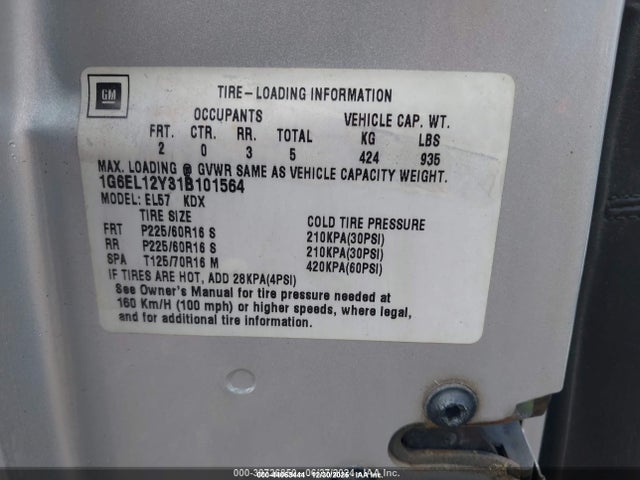 2001 Cadillac Eldorado Esc მანქანა იყიდება აუქციონზე, vin: 1G6EL12Y31B101564, აუქციონის ნომერი: 44063444