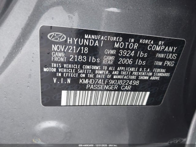 2019 HYUNDAI ELANTRA KMHD74LF9KU822498 Photo 8