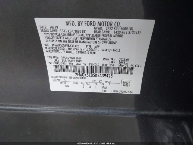 Ford FLEX SEL 2019 2FMGK5C85KBA39428 Image 9