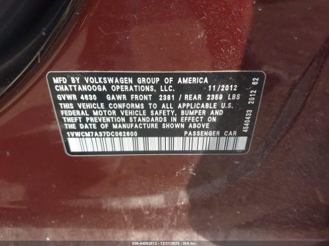 2013 VOLKSWAGEN PASSAT 1VWCM7A37DC062600 Photo 8