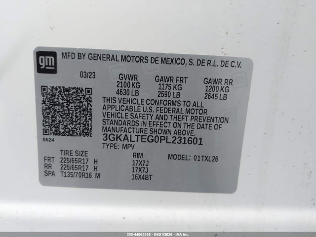 Aukcja sprzedaży 2023 Gmc Terrain Awd Sle, vin: 3GKALTEG0PL231601, numer aukcji: 44063555