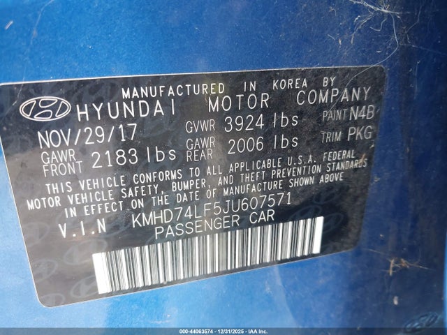KMHD74LF5JU607571 Hyundai ELANTRA SE