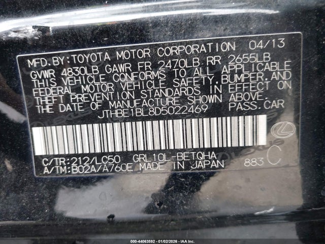44063592 :رقم المزاد ، JTHBE1BL8D5022469 vin ، 2013 Lexus Gs 350 مزاد بيع