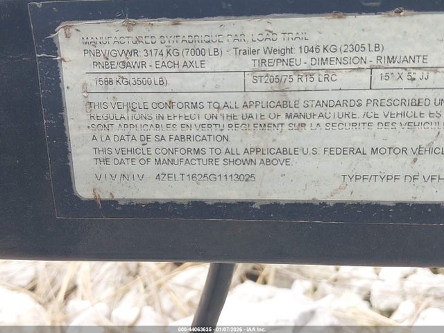 4ZELT1625G1113025 Load Trail Trailer