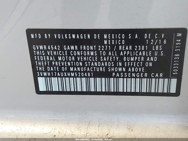 3VWH17AUXHM520481 Volkswagen Golf Alltrack Tsi S/tsi Se/tsi Sel