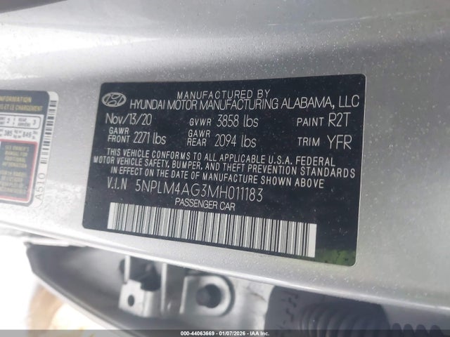 5NPLM4AG3MH011183 Hyundai ELANTRA SEL
