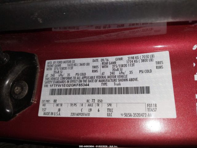 2016 FORD F-150 1FTFW1EG2GKF85344 Photo 8