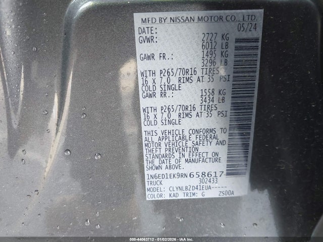 1N6ED1EK9RN658617 Nissan Frontier Sv 4x4