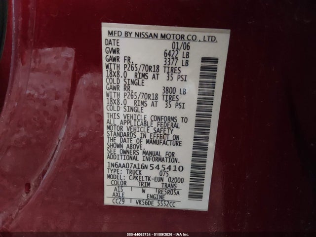 2006 NISSAN TITAN 1N6AA07A16N545410 Photo 8