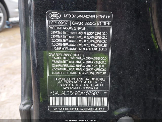 2008 LAND ROVER LR3 SALAE25498A457997 Photo 8