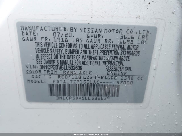 3N1CP5DV5LL532639 Nissan KICKS SR
